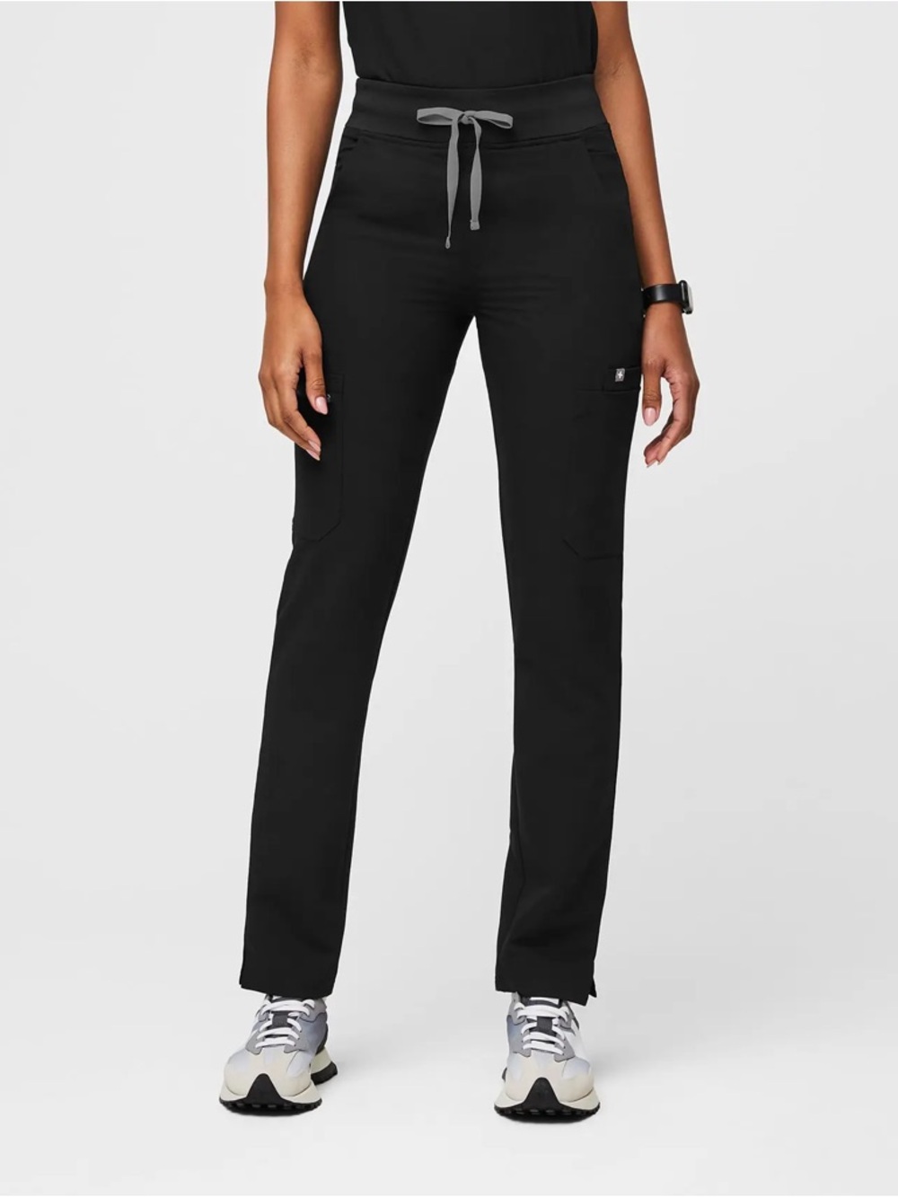 Figs Women’s Black Scrub Pants with Gray Drawstring